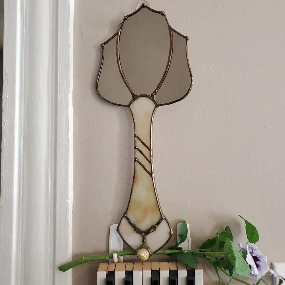 Stained glass flower-shaped mirror, great condition